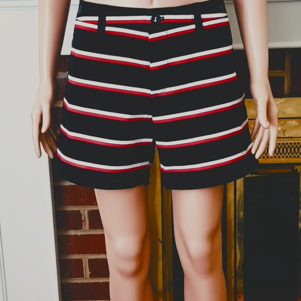 Tommy Hilfiger Striped Chino Shorts 10 Women's Red White Black Nautical